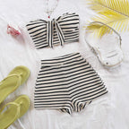 Damen Bandeau-Top und Short-Set mit maritimem Streifenmuster R&B