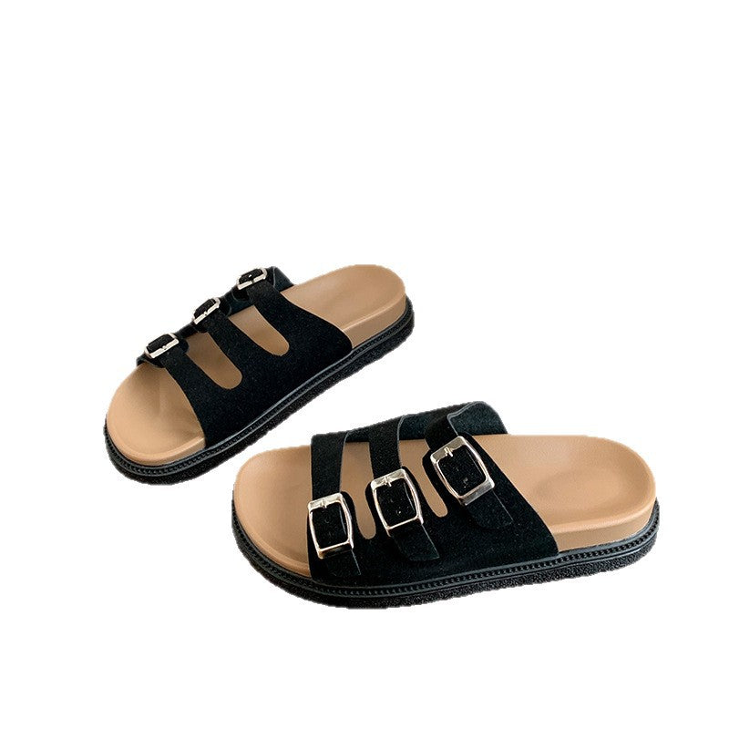 Damen Riemensandalen mit breiten Klettverschlussriemen und bequemer Innensohle EB