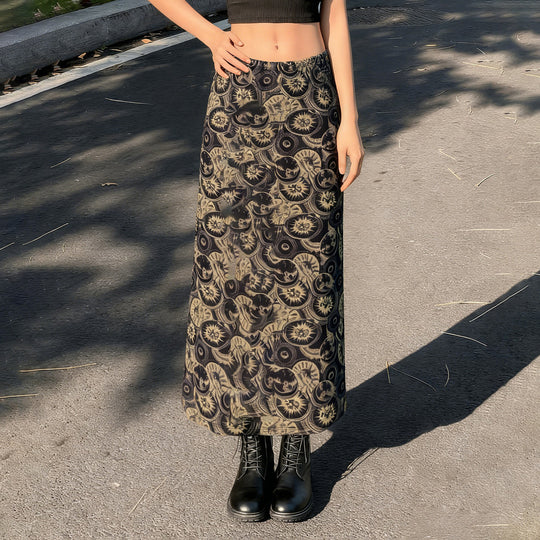 Damen Midi-Rock mit kunstvollem Druck und elastischem Bund R&B