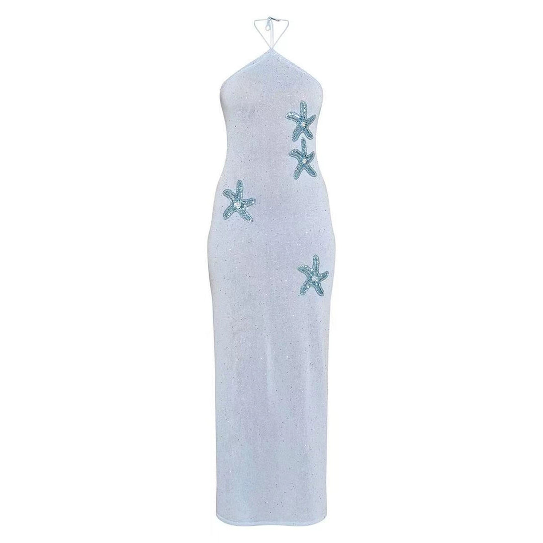 Damen elegantes Maxikleid mit schimmerndem Strickmuster R&B