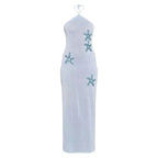 Damen elegantes Maxikleid mit schimmerndem Strickmuster
