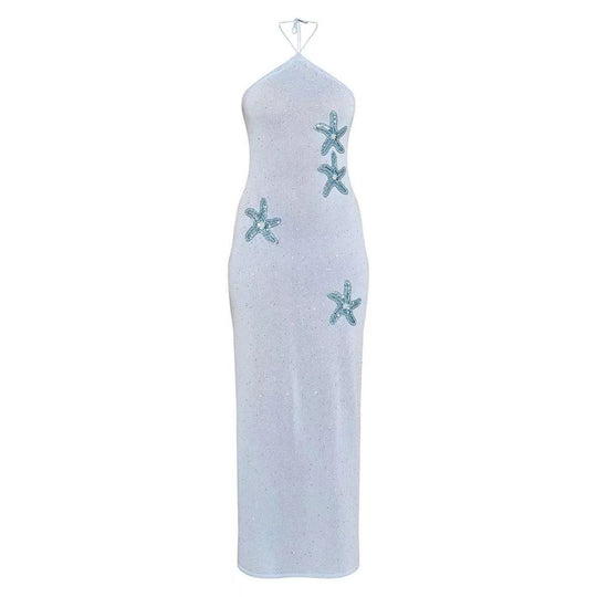 Damen elegantes Maxikleid mit schimmerndem Strickmuster R&B