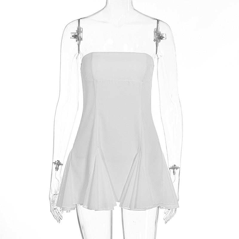 Damen elegantes trägerloses Kleid mit fließendem Rock und modischen Falten R&B