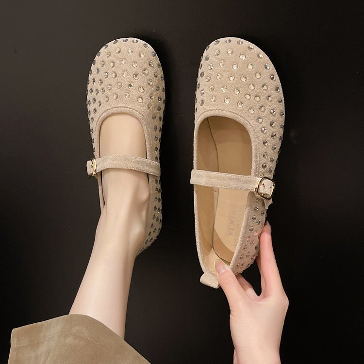 Damen elegante Mary Jane Ballerinas mit dekorativem Riemen und Strassdetails R&B