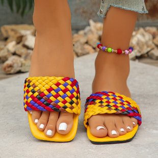 Damen Flache Riemchensandalen mit geflochtenem Design und modischem Farbakzent R&B