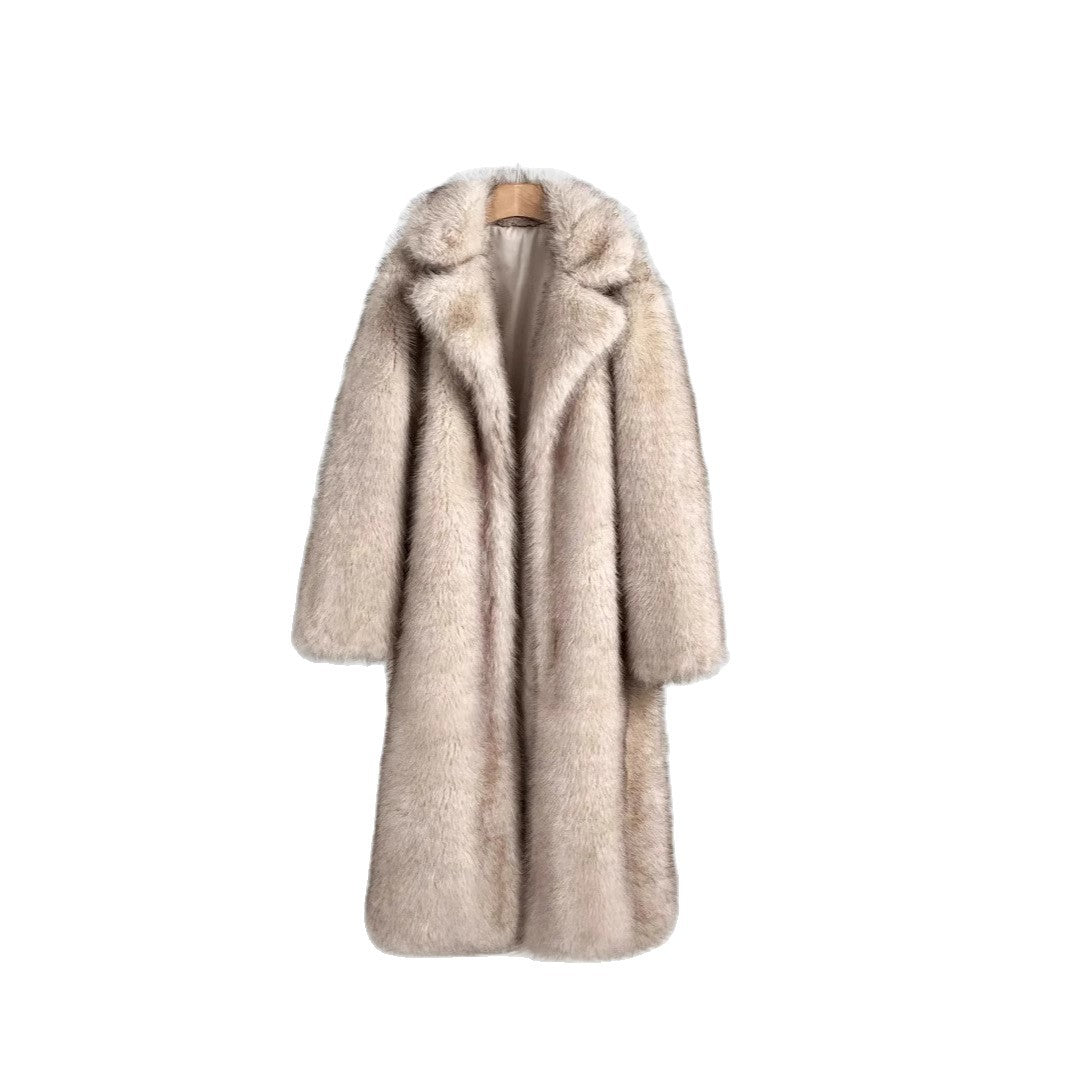 Damen Eleganter Pelzmantel mit großen Taschen R&B