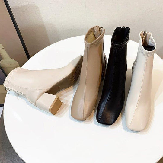 Damen elegante Stiefeletten mit blockiertem Absatz und Reißverschluss R&B