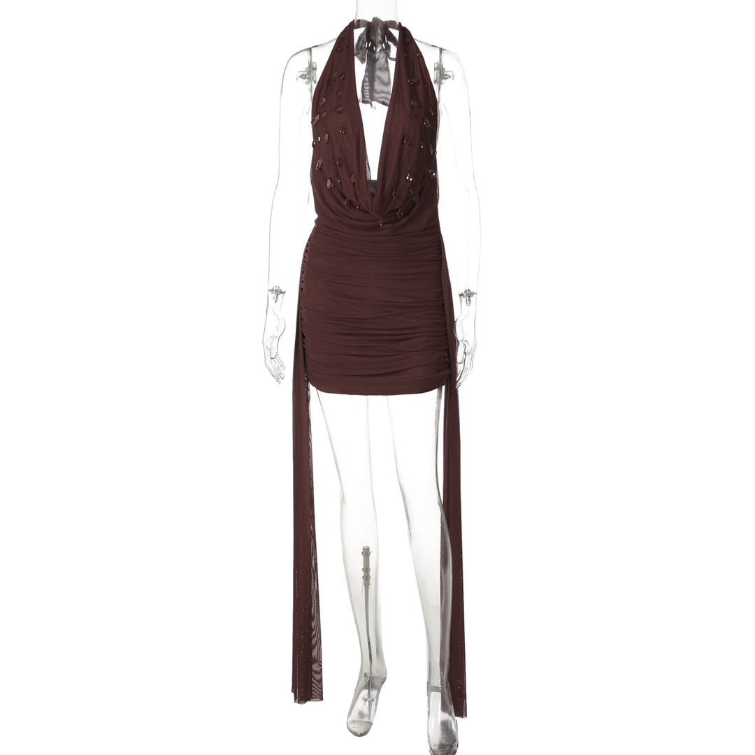 Damen Mini-Kleid mit raffiniertem Drapé und tiefem V-Ausschnitt R&B