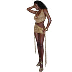 Damen Glitzerndes Abendkleid mit verstellbaren Trägern und asymmetrischem Schnitt R&B