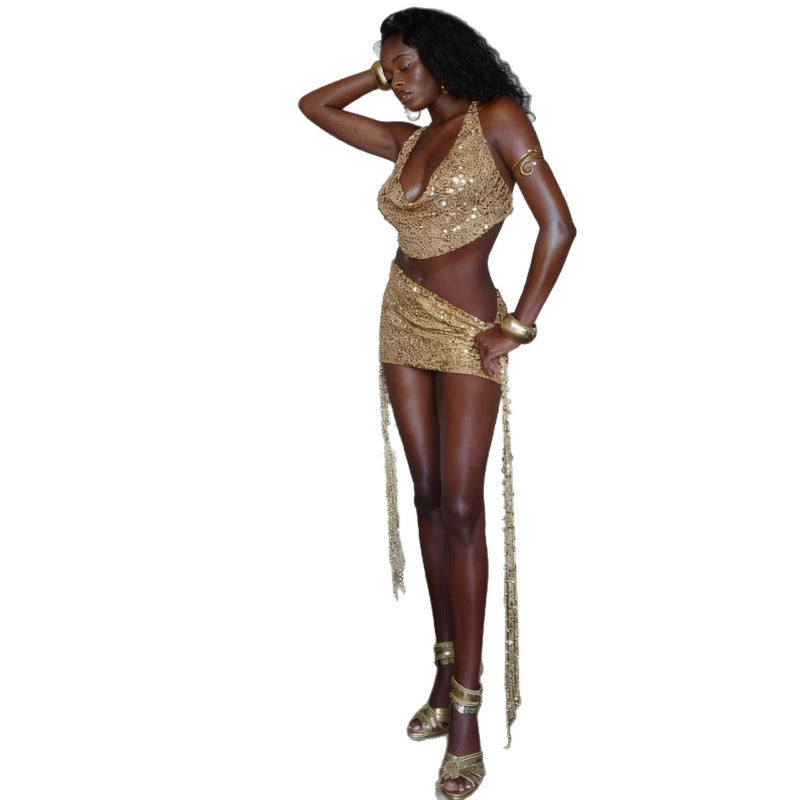 Damen Glitzerndes Abendkleid mit verstellbaren Trägern und asymmetrischem Schnitt R&B