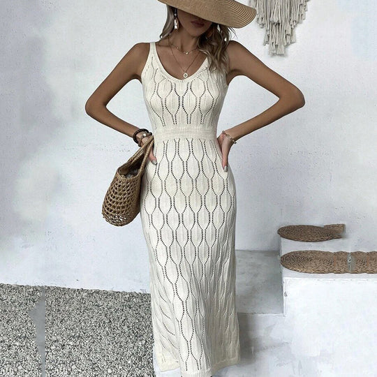 Damen gehäkeltes Midi-Kleid mit raffiniertem Mustermix R&B