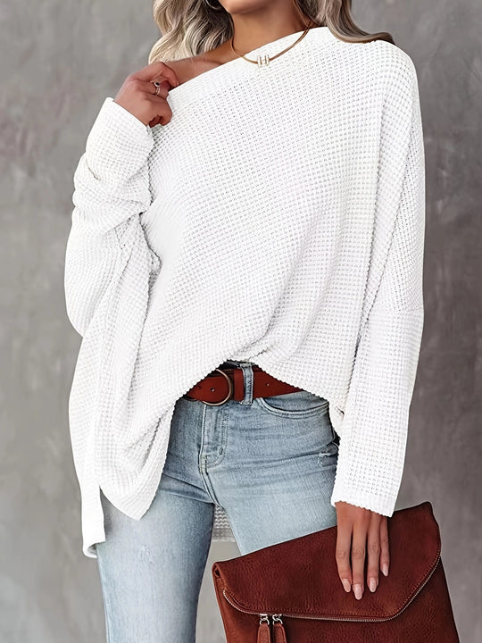 Damen lässiger Off-Shoulder Pullover im Strukturdesign R&B
