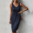 Damen lässiges Midikleid mit hohem Kragen und regulierbarem Gürtel R&B