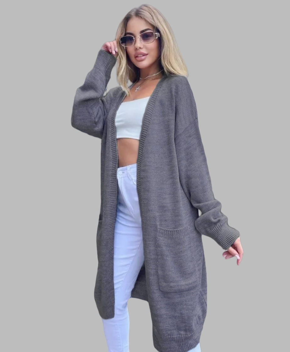 Damen Grobstrick-Cardigan mit großzügigen Taschen und offenem Schnitt R&B