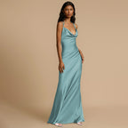 Damen Elegantes Satin-Maxikleid mit raffinierten Spaghetti-Trägern R&B