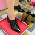 Damen nan elegante Pumps mit spitzer Metallkappe, dekorativer Schleife, seitlichem Reißverschluss und mittelhohem Blockabsatz R&B