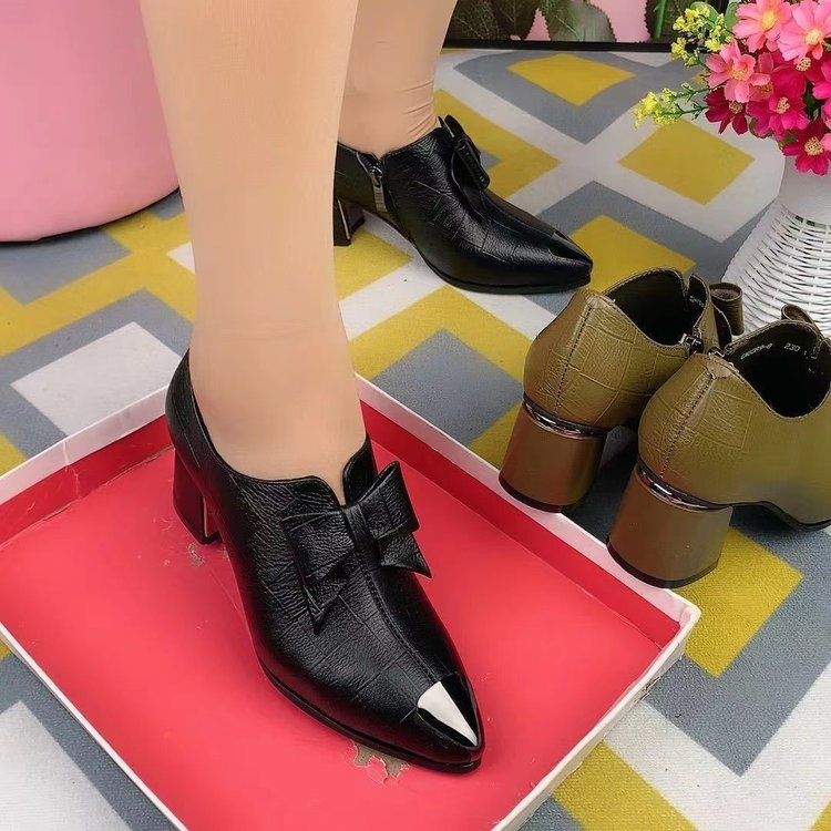 Damen nan elegante Pumps mit spitzer Metallkappe, dekorativer Schleife, seitlichem Reißverschluss und mittelhohem Blockabsatz R&B