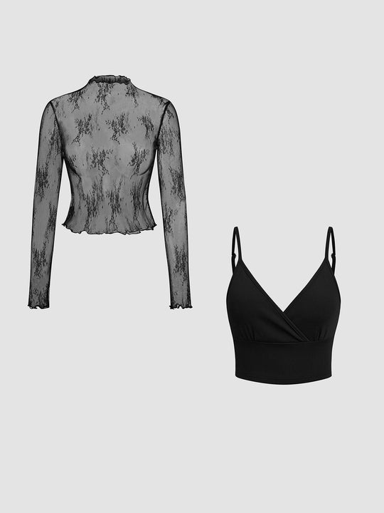 Damen Elegantes transparentes Oberteil mit langem Arm und modischem Top R&B