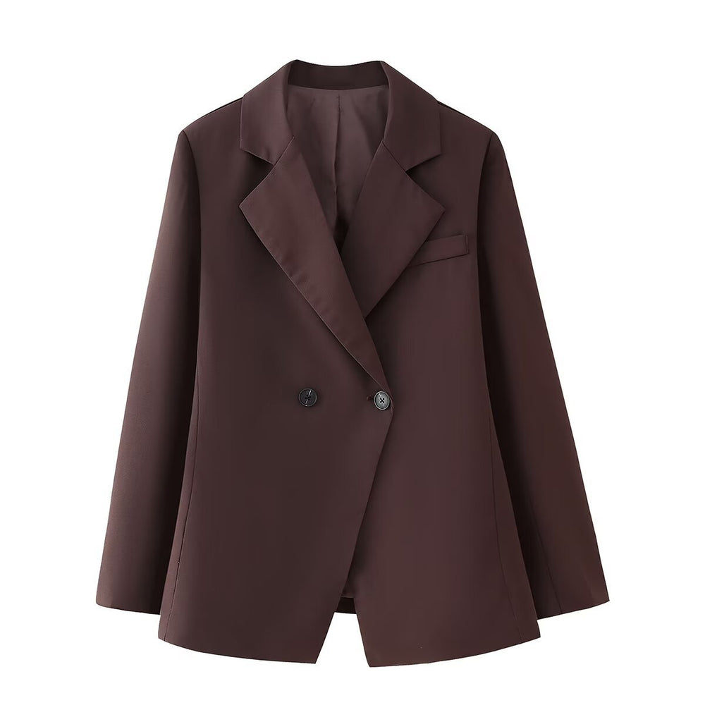 Damen elegante Oversized-Blazerjacke mit doppelter Knopfleiste und Taschen R&B