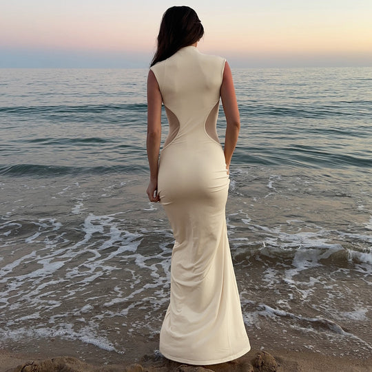 Damen figurbetontes Maxikleid mit Schnittdetails R&B