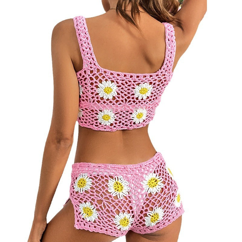 Damen Häkel-Bikini-Set mit verspieltem Blumendesign und raffiniertem Schnitt R&B