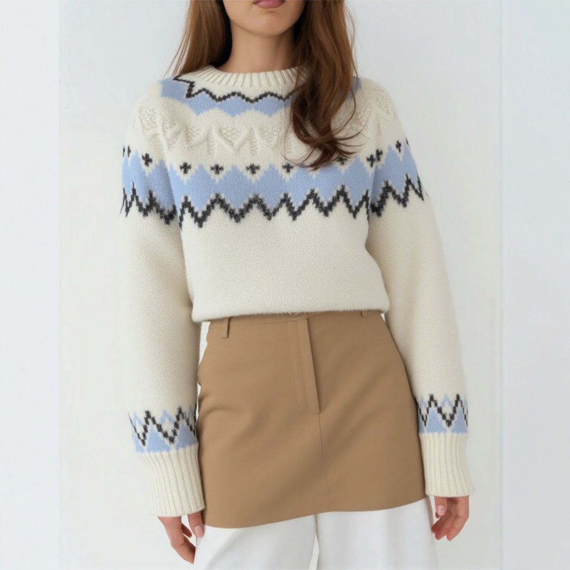 Damen Strickpullover mit grafischem Muster und weichem Material R&B