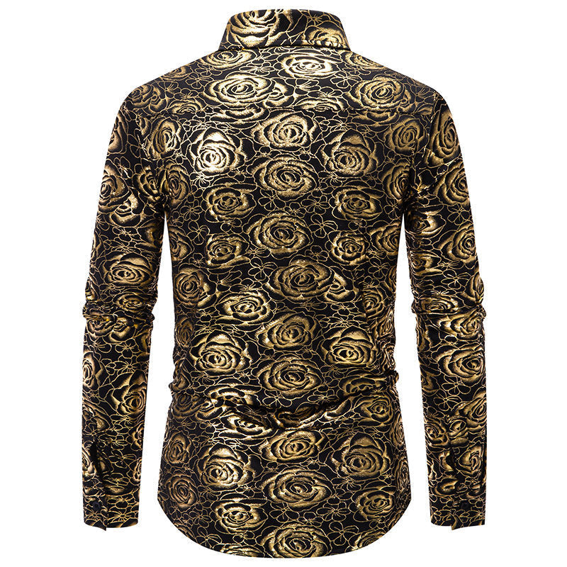 Herren Langarmhemd mit floralem Gold-Design R&B