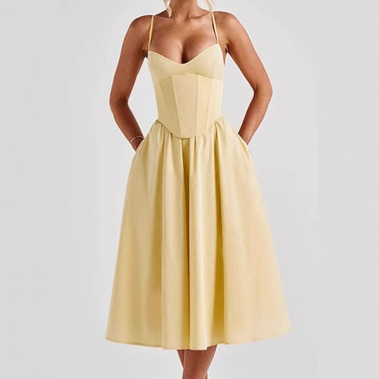 Damen Elegantes Midikleid mit eingearbeitetem Bustier und voluminösem Rock R&B