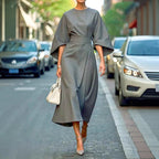Damen Maxikleid mit eleganten Ballonärmeln und Taillengürtel