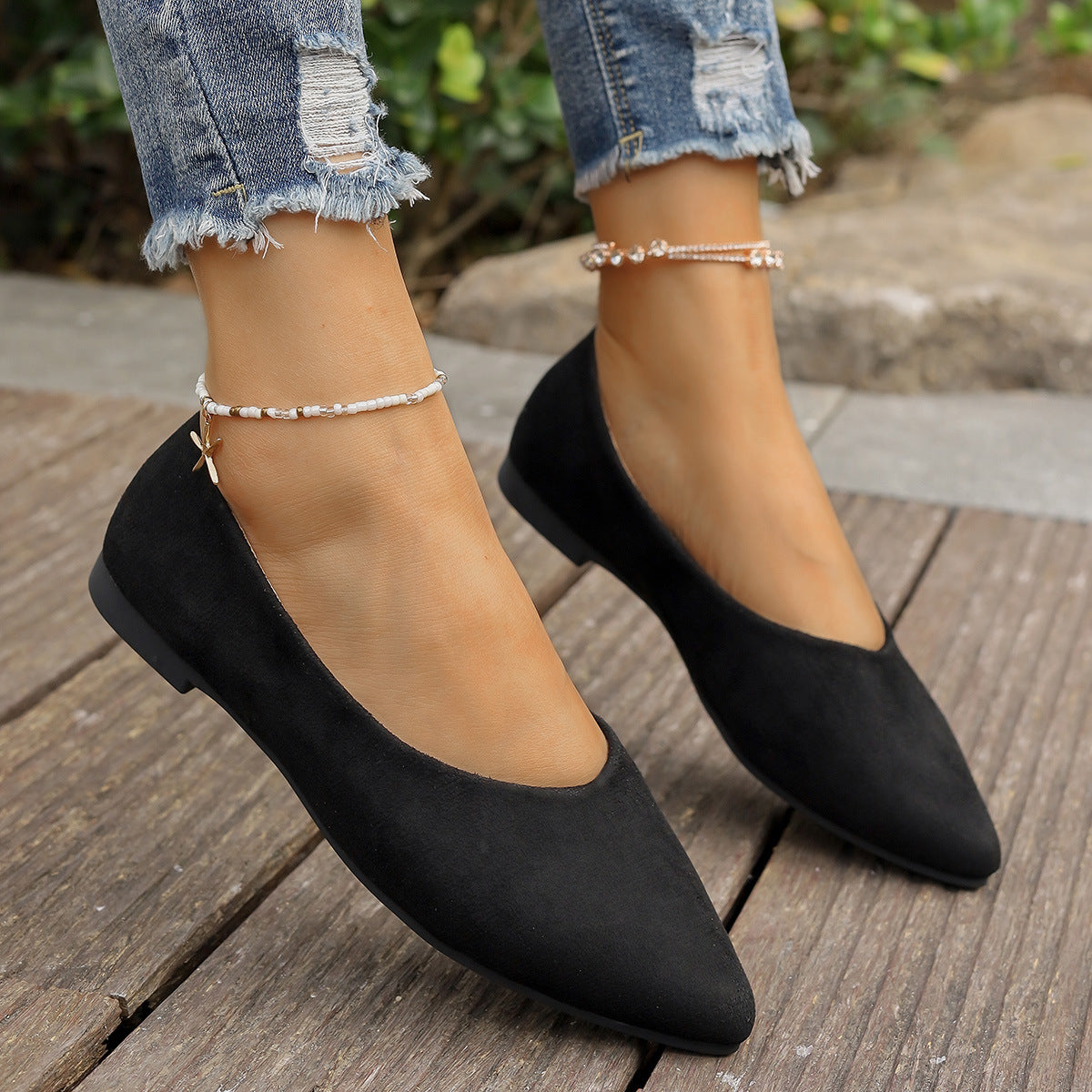 Damen Ballerinas im eleganten V-Ausschnitt und weichem Wildleder-Look R&B