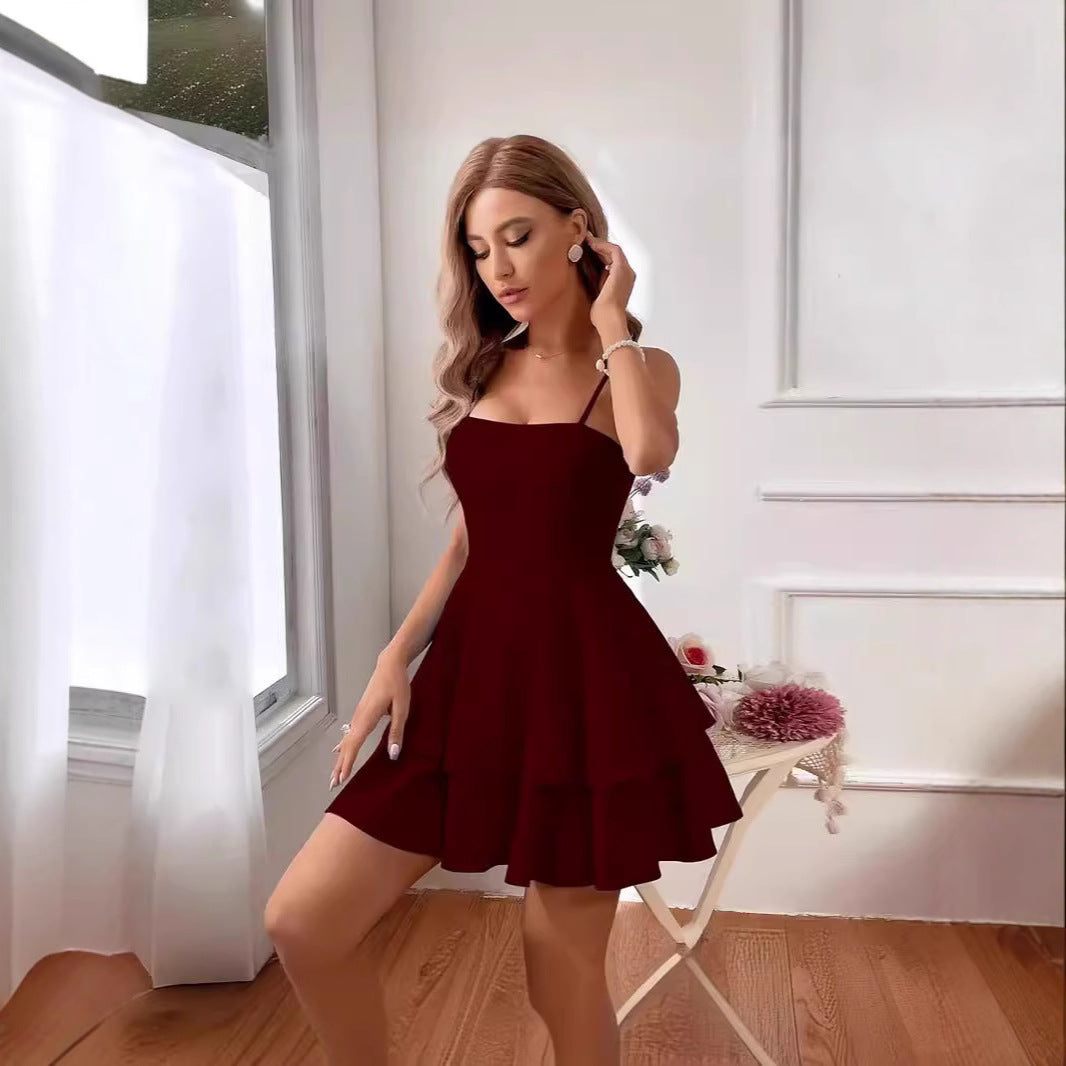 Damen luftiges Sommerkleid mit schulterfreien Trägern und verspieltem Bobtail-Saum R&B