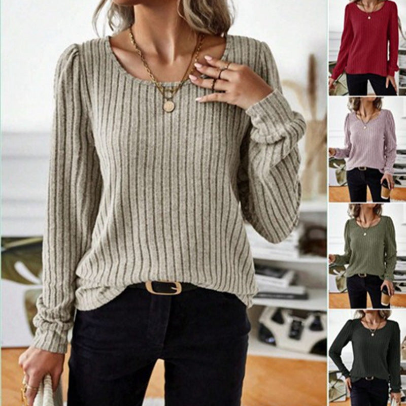 Damen Gestreifter Pullover mit Puffärmeln R&B