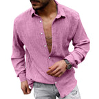 Herren nan strukturiertes Casual-Hemd mit Crinkle-Optik, Hemdkragen und legerem Oversize-Schnitt R&B