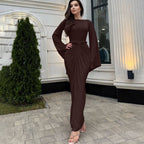 Damen Elegantes Maxikleid mit geschwungenem Saum und lässigen Fledermausärmeln