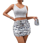 Damen Glitzernder Crop-Top mit schimmernden Pailletten und figurbetontem Schnitt R&B