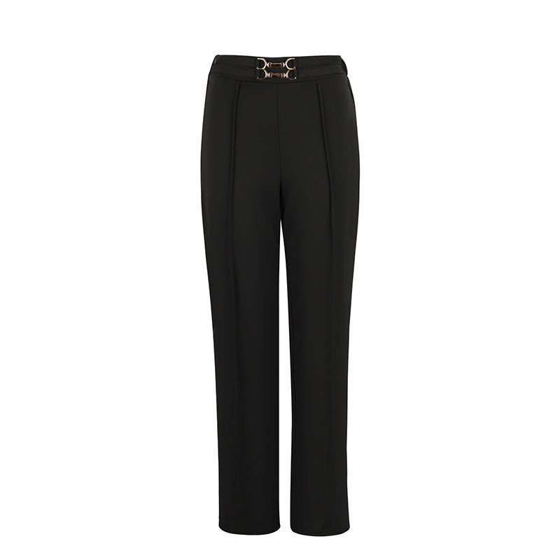 Damen Elegante High-Waist-Hose mit modischem Doppelschnallen-Detail R&B