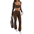 Damen Sportliches Zweiteiliges Set mit Langarmoberteil und Schmalen Leggings R&B