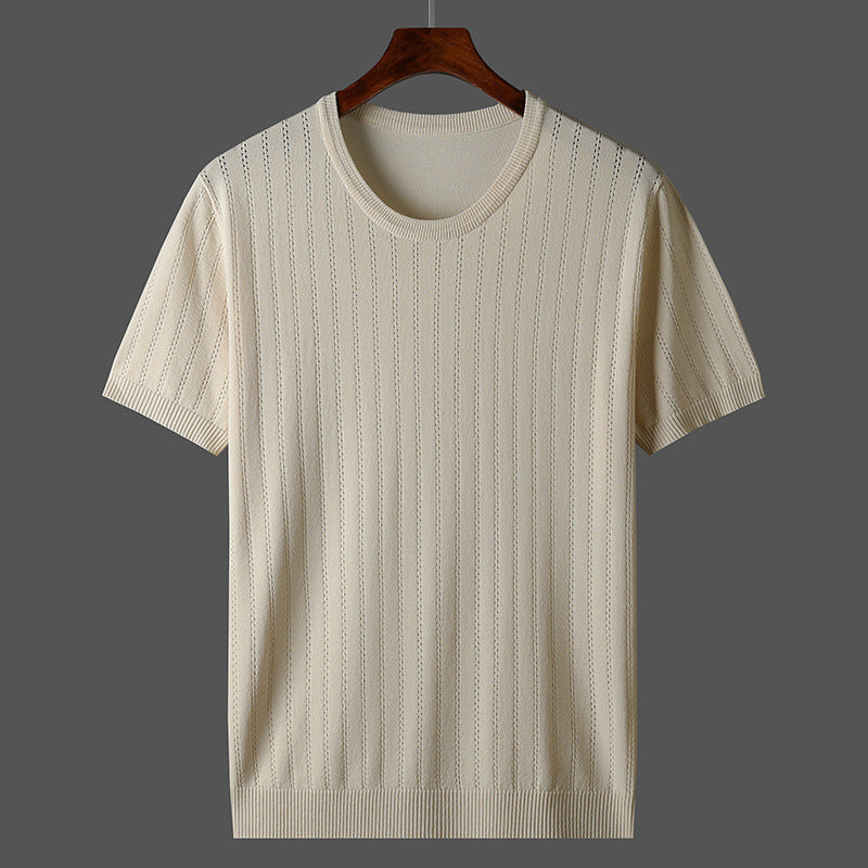 Damen Kurzarm Strickoberteil mit feinem Liniendesign und komfortablem Schnitt R&B