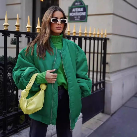 Damen modische Bomberjacke mit praktischen Taschen und hochgeschlossenem Kragen R&B