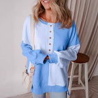 Damen lässiger Kapuzenpullover mit Knopfdetails und Farbblockdesign R&B