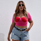 Damen Cropped Top mit raffiniertem Bustier-Design und kurzen Ärmeln R&B