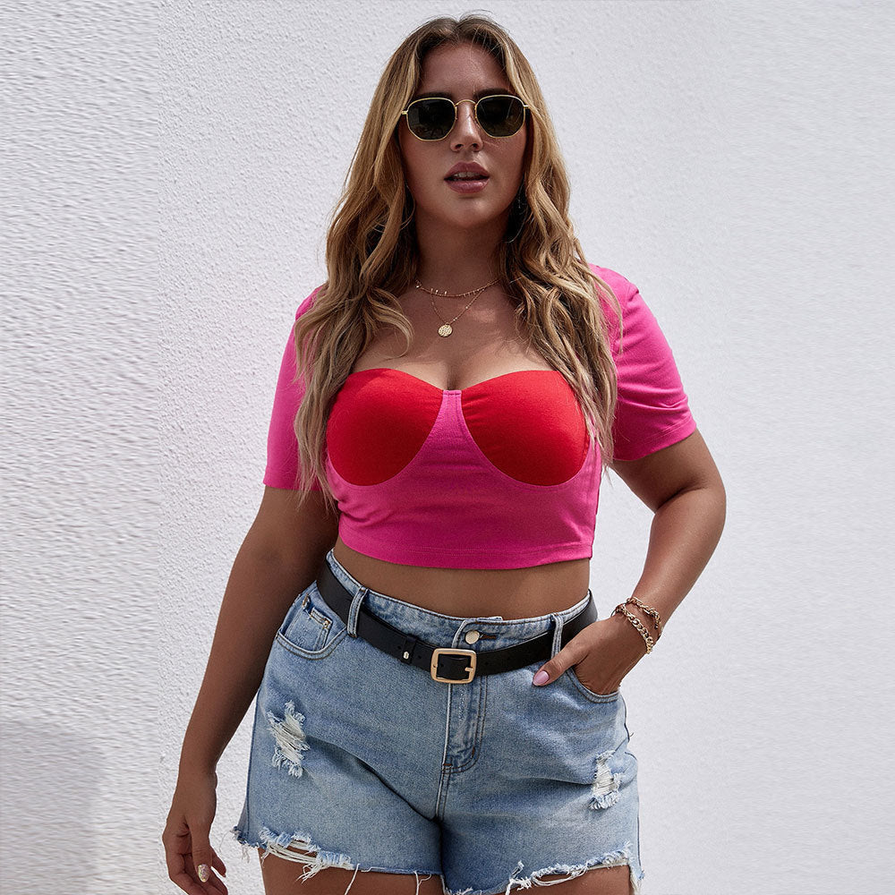 Damen Cropped Top mit raffiniertem Bustier-Design und kurzen Ärmeln R&B