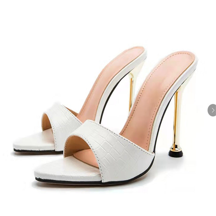 Damen modische Slingback-Pantoletten mit glänzender Krokodil-Prägung R&B