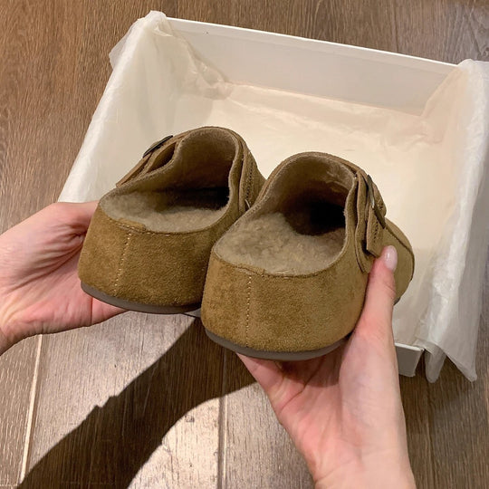 Damen Komfort Clogs mit warmem Innenfutter und modischer Schnalle R&B