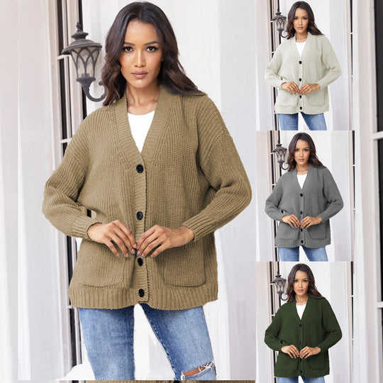 Damen Grober Strickcardigan mit praktischen Taschen und eleganten Knopfdetails R&B