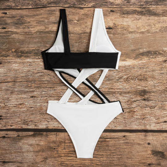 Damen Cut-Out Einteiler Badeanzug mit asymmetrischem Design und modischen Trägern R&B