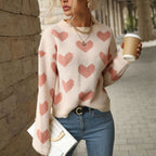 Damen Sweater mit Herzmuster und weitem Schnitt