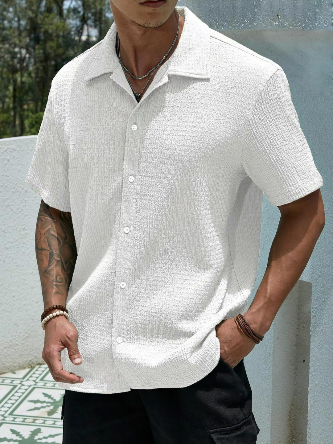 Herren trendiges Kurzarmhemd R&B