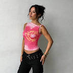 Damen Trägertop mit floralem Design und elastischen Rüschen R&B