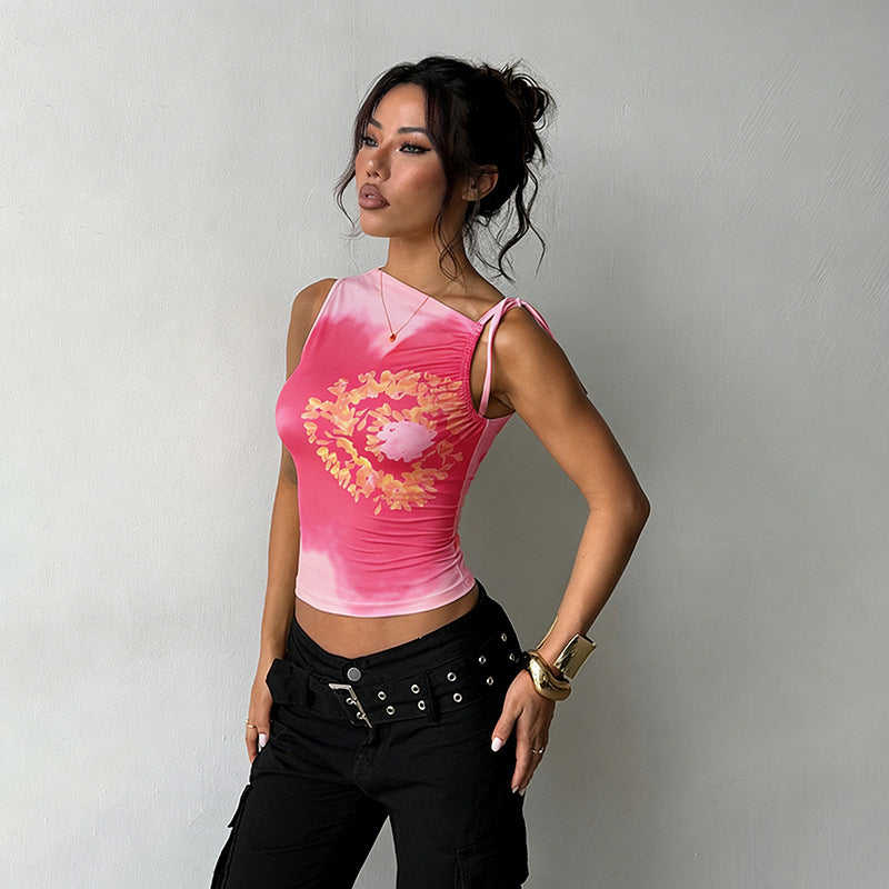 Damen Trägertop mit floralem Design und elastischen Rüschen R&B